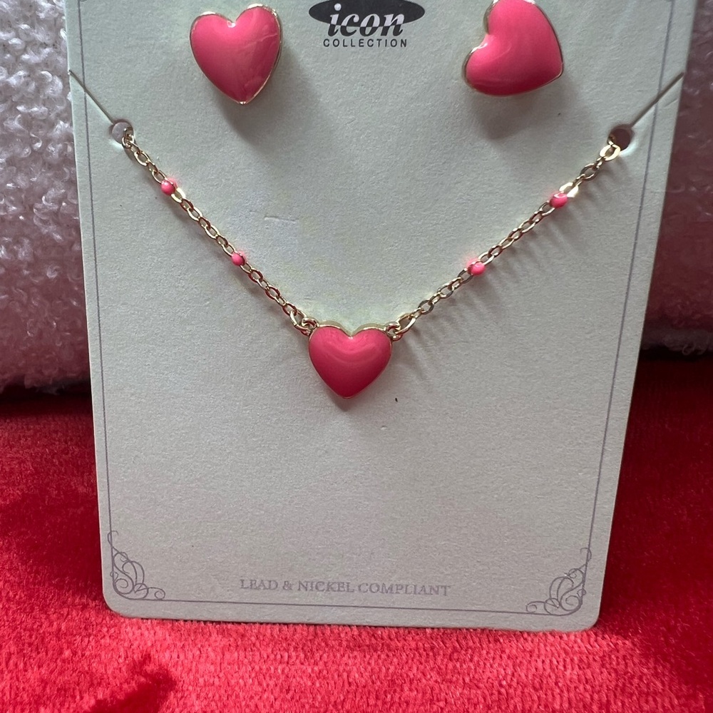 IC COLLECTION Pink Heart Jewelry Set